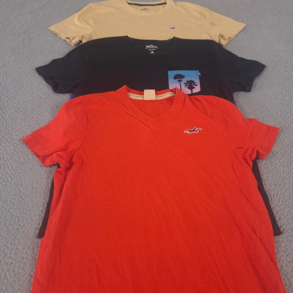 LOT OF 3 Hollister Shirt Mens S Multi-Color Cotton Ombre Pocket Logo V-Neck Tee